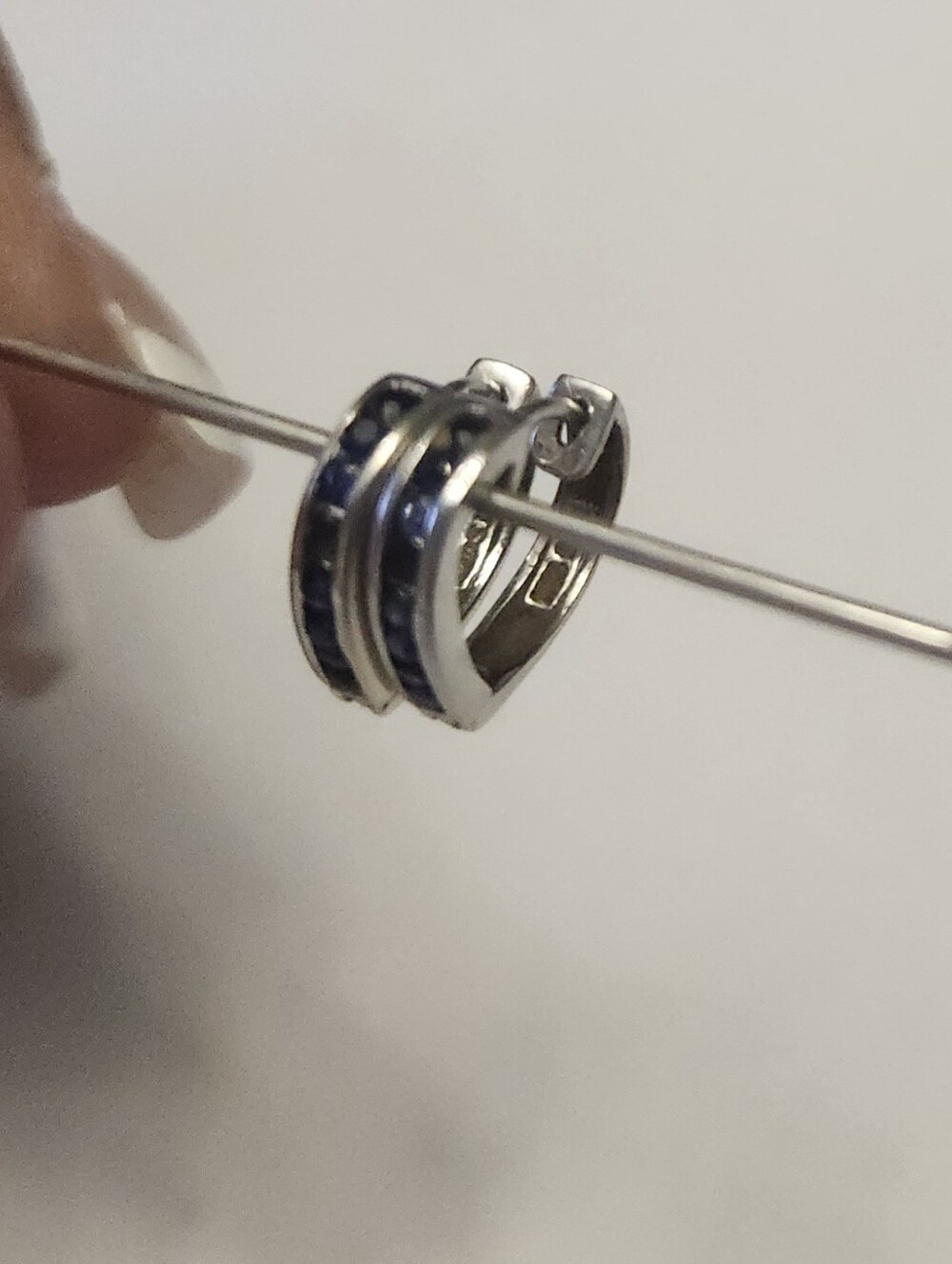 10KT White Gold Blue Sapphire Heart Shaped Small Hoops